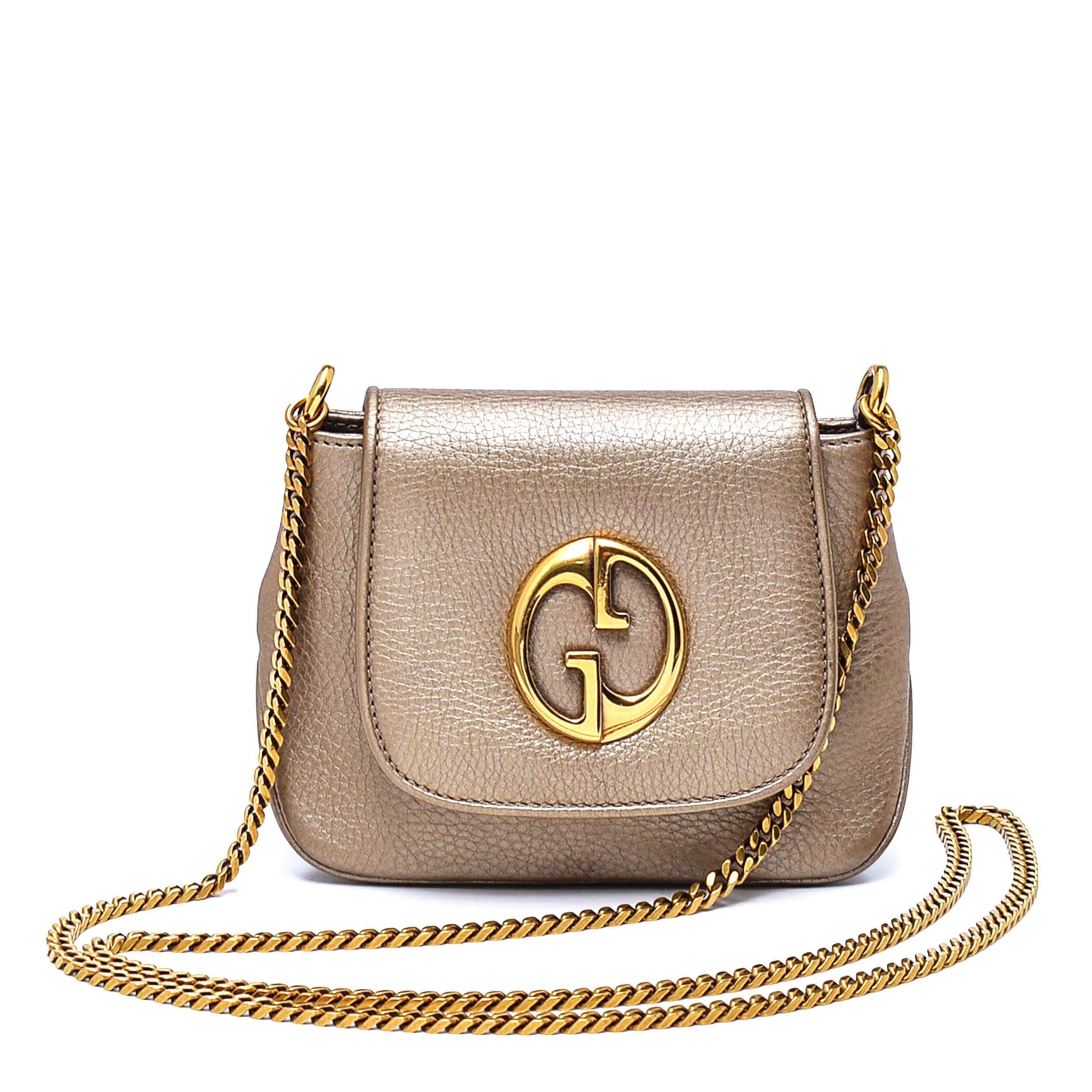 Gucci - Bronze Grained Leather 1973 Chain Purse Crossbody Bag 